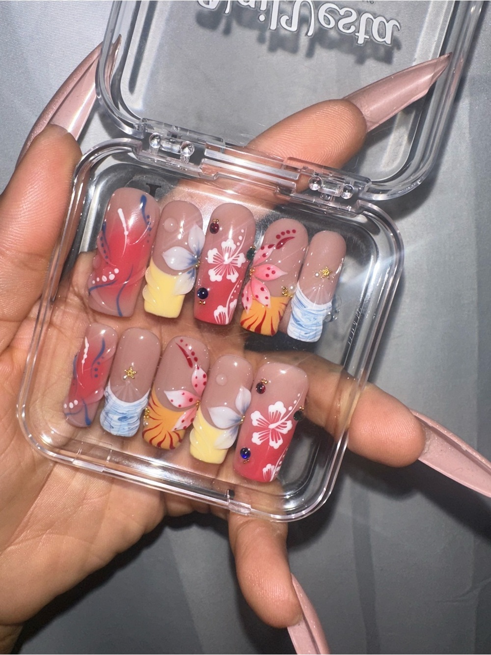 Tropical Floral Press-On Nails - Multi Color